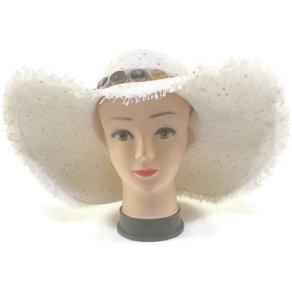 Falls Creek Women's Summer Hat  Wine Motif With Sunflower White & Tan Wide Brim - Picture 3 of 8